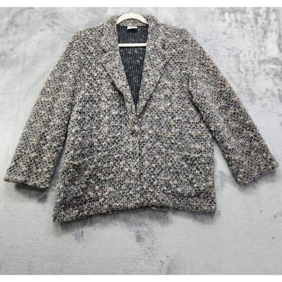 Vintage 80s Koret Career Blazer Womens L Boucle Fuzzy Nubby Knit Mohair Blend - Picture 1 of 8